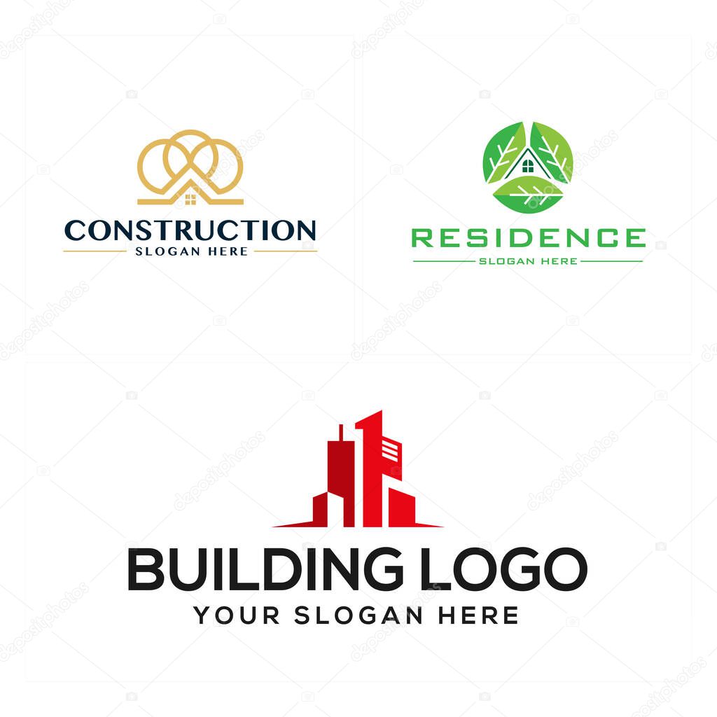 Construction real estate building residence eco friendly logo design
