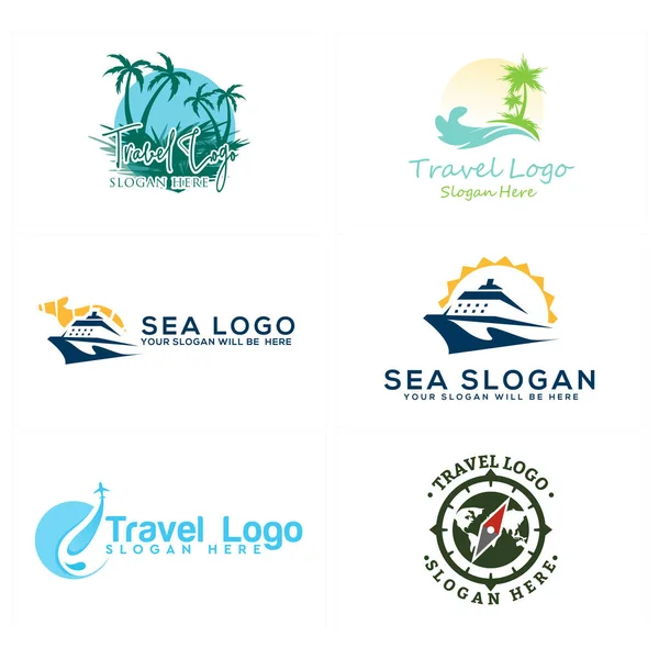 Travel sea yacht plane transportation holiday logo design — Stock Vector