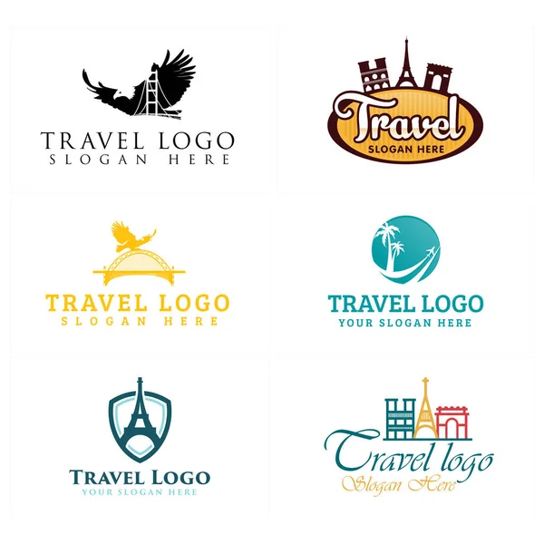 Agencia de viajes hotel vacaciones logo design — Vector de stock