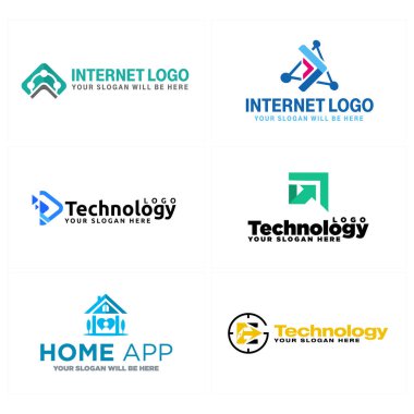 İnternet teknolojisi simge logo tasarımı seti