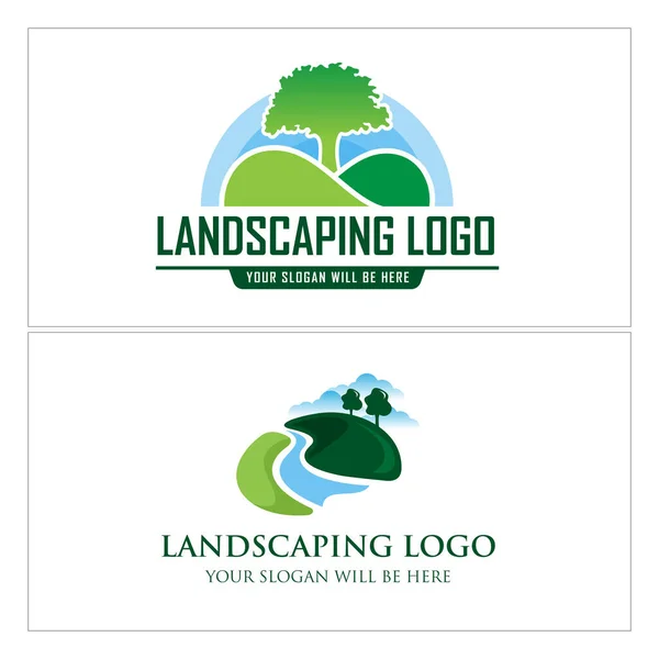 Landscaping tree river logo design — Stock Vector