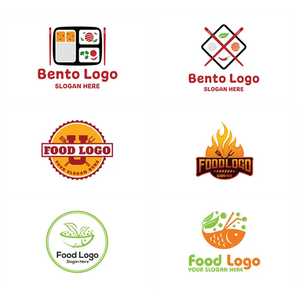 Alimentos saudáveis folha de peixe grill fogo e bento caixa logotipo design — Vetor de Stock
