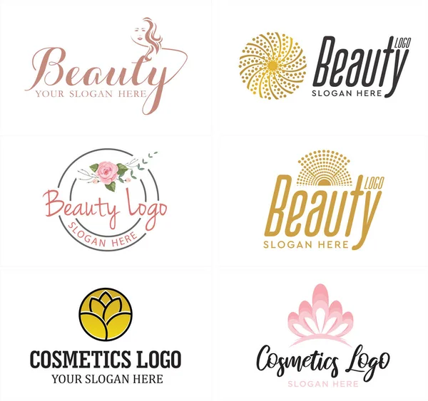 Schoonheid cosmetica vrouwen blad bloem natuur logo ontwerp Stockillustratie