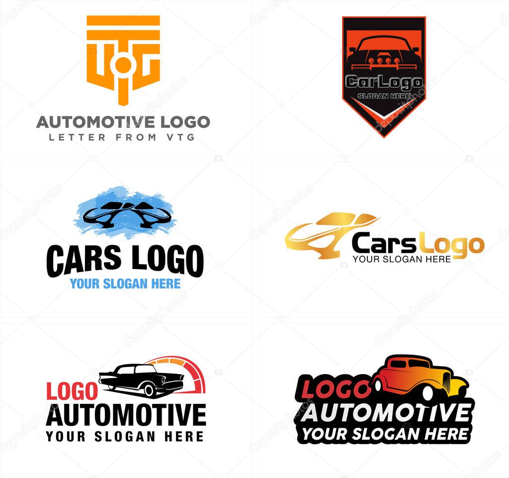 Black orange line art logo design car speedometer and piston suitable for automotive classic workshop company