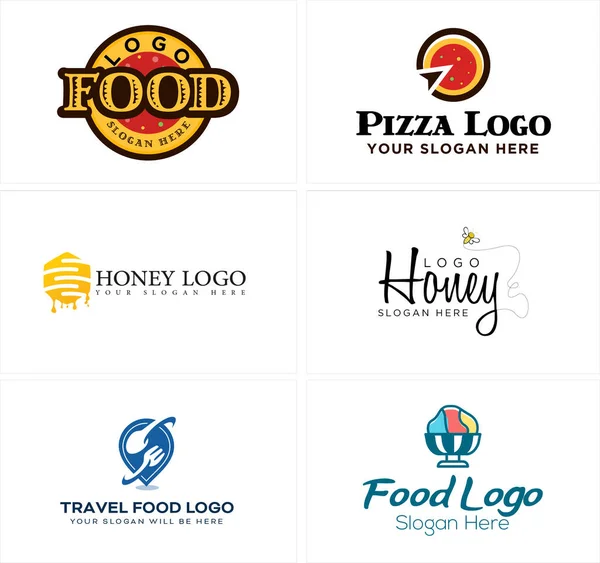 Un conjunto de comida pizza miel viaje logo design — Vector de stock