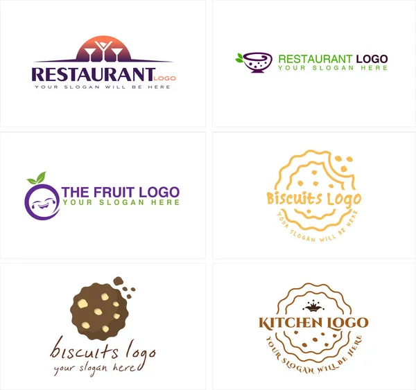 Un conjunto de alimentos y bebidas diseño del logotipo del restaurante — Vector de stock