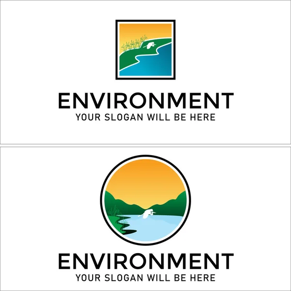Środowisko bagno wzgórze i heron ikona projekt logo — Wektor stockowy