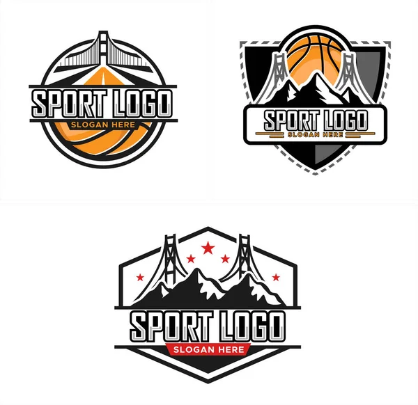 Basket sport bro stad berg emblem logotyp design — Stock vektor