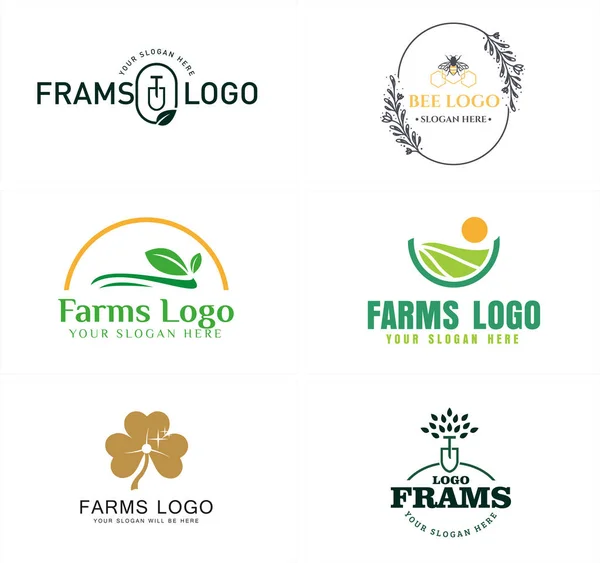 Agriculture champ abeille ferme logo conception — Image vectorielle