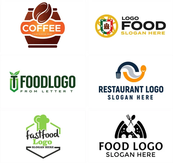 Un conjunto de comida café pizza restaurante café logo diseño — Vector de stock