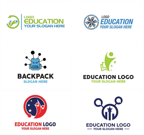 Éducation sac à dos technologie gens charte logo design — Image vectorielle