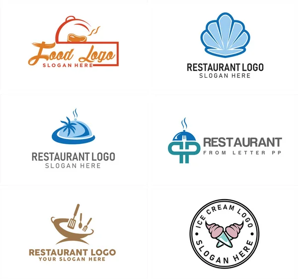 Um conjunto de design de logotipo de restaurante de alimentos — Vetor de Stock