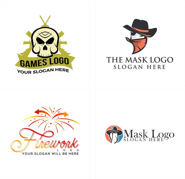 Juegos recreativos pistola de tiro diseño del logotipo de fuegos artificiales — Vector de stock