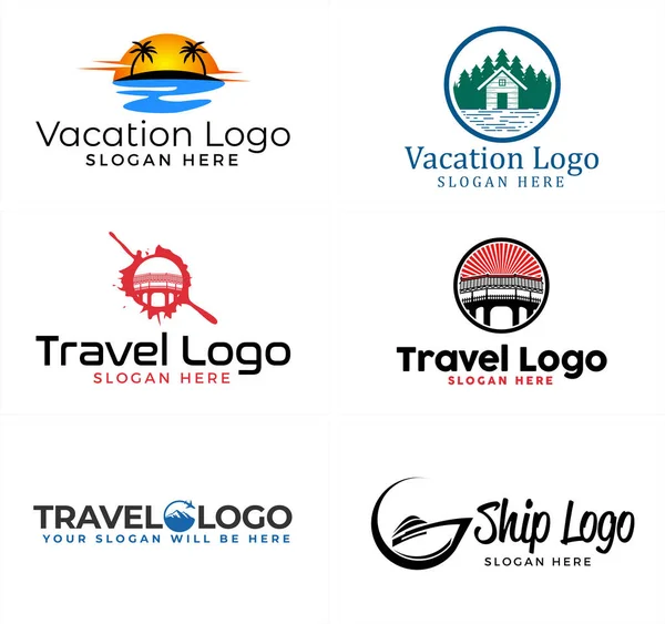 Um conjunto de viagens de férias logotipo design — Vetor de Stock