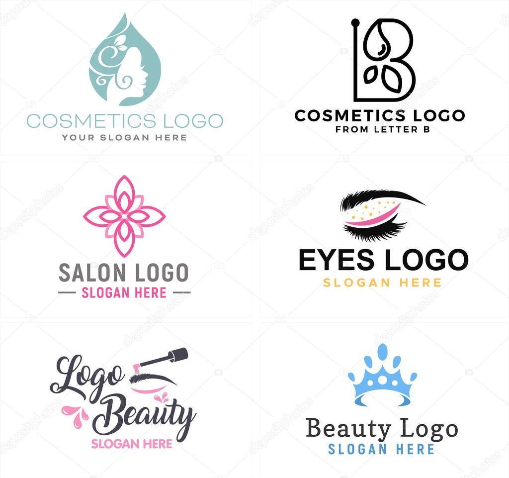 Pink black line art eyelash crown and face women logo design vector illustration suitable for beauty salon cosmetics business