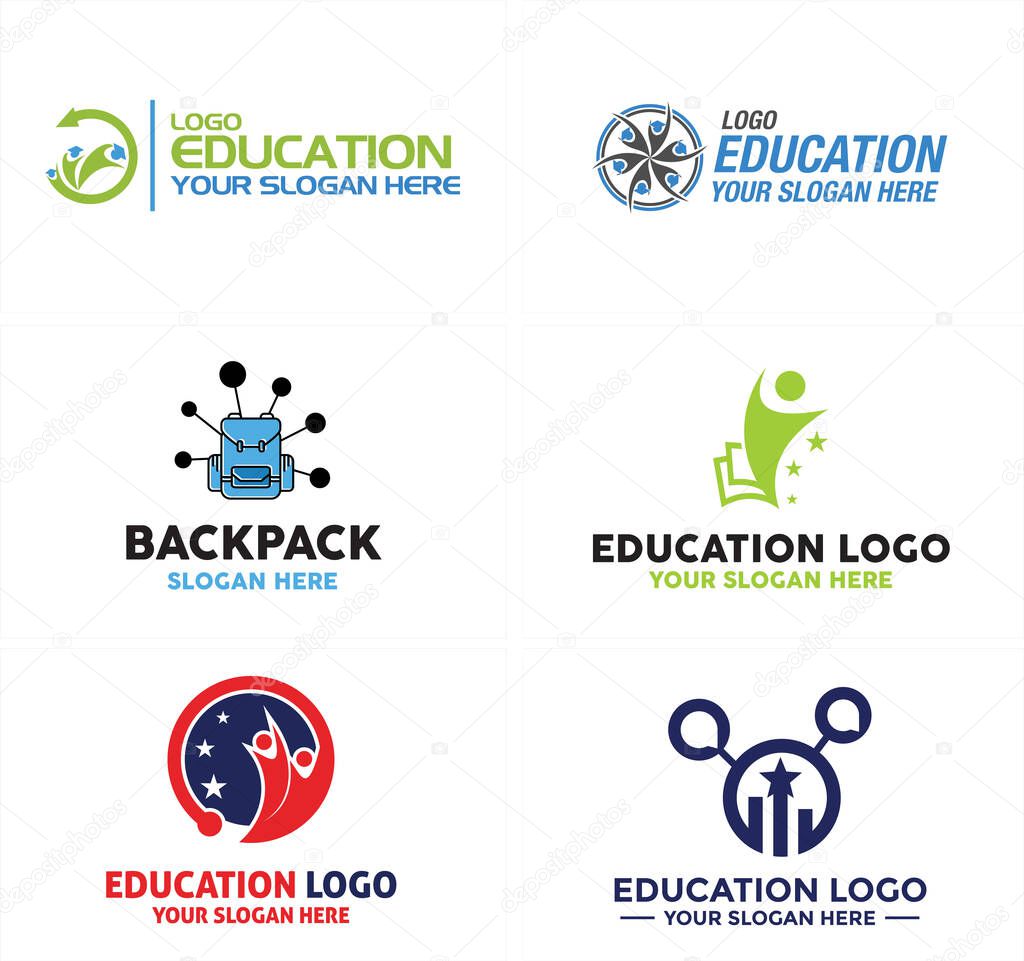 Blue red green line art logo design combine people and book with backpack tech vector illustration suitable for education services coaching school academy smart