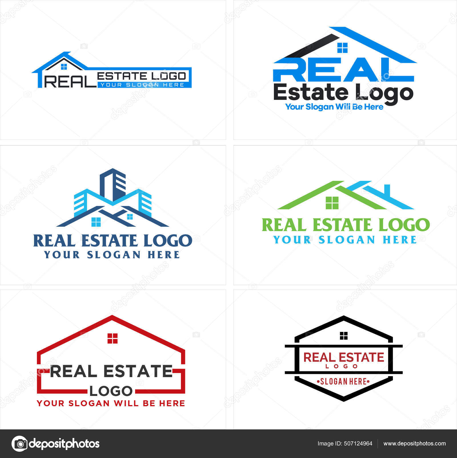 一套房屋建筑标志设计图库矢量图©logobuzzing 507124964, image size:1600x1602