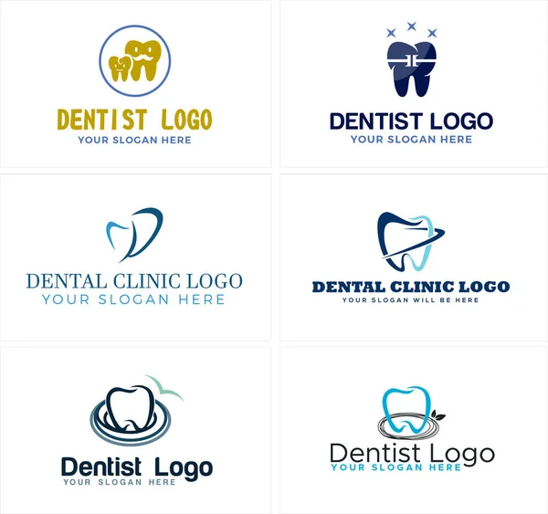 Un ensemble de dentiste avec la conception de logo d'icône linéaire dentaire — Image vectorielle