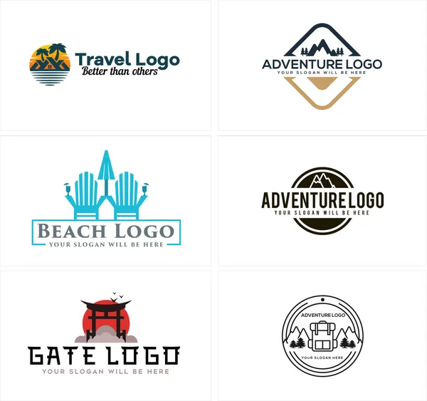 Un conjunto de diseño de logotipo de emblema de aventura de viaje — Vector de stock
