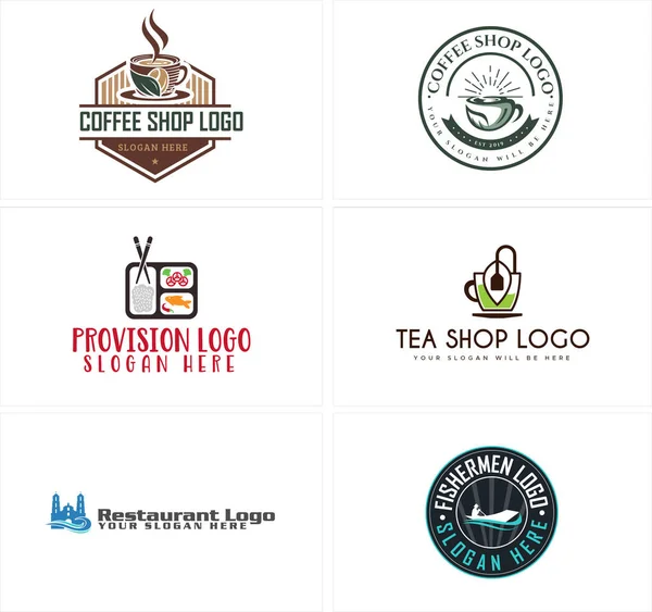 Um conjunto de design de logotipo de restaurante de bebidas alimentares — Vetor de Stock