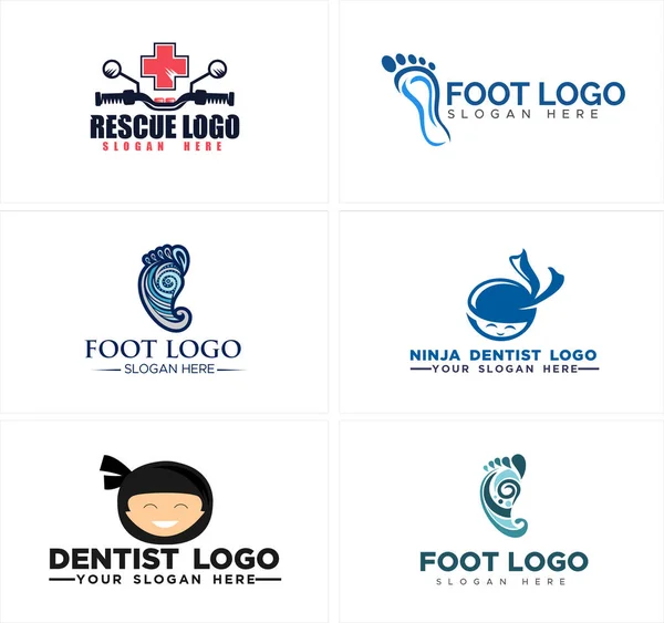 A set medical health foot ninja dentist logo design — Stock Vector