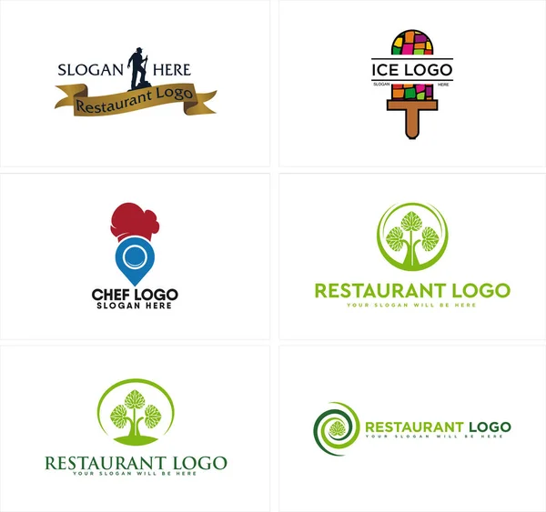 Eine Reihe von Lebensmitteln gesunde Chef Restaurant Logo-Design — Stockvektor