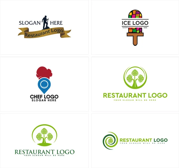 Un conjunto de alimentos saludable chef restaurante logo diseño — Vector de stock