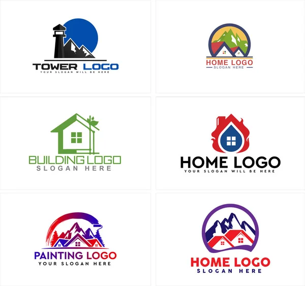 Un conjunto de diseño de logotipo de construcción de viviendas — Vector de stock