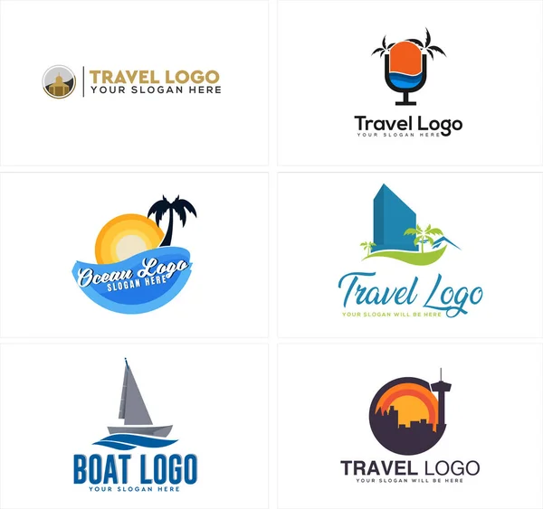 A set of travel beach holiday logo design — Stock Vector