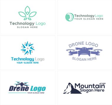Bir dizi teknoloji drone uçak dağ logosu tasarımı