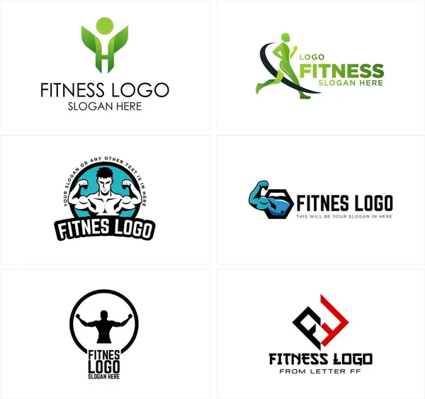 Conjunto de aptidão física ginásio design de logotipo atlético — Vetor de Stock
