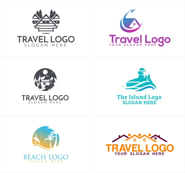 Set of travel hotel beach holiday logo design — Stock Vector