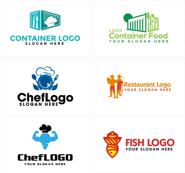 Un ensemble de design de logo de restaurant de chef gastronomique — Image vectorielle
