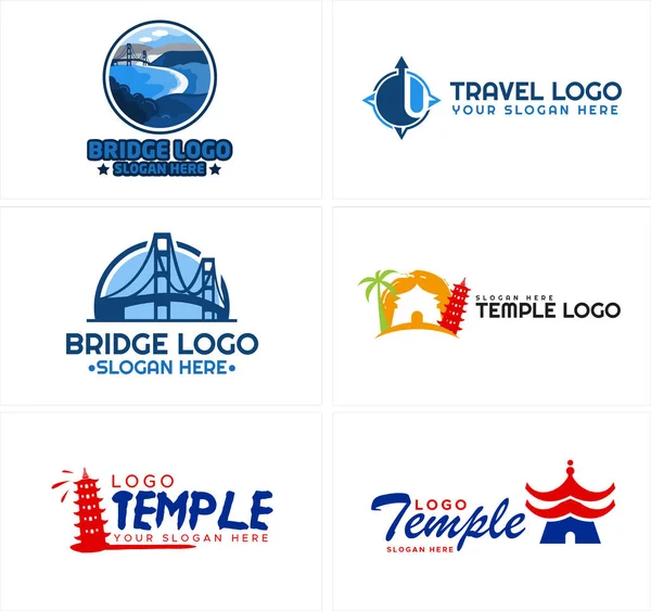 A set bridge compass travel logo design — Stock Vector