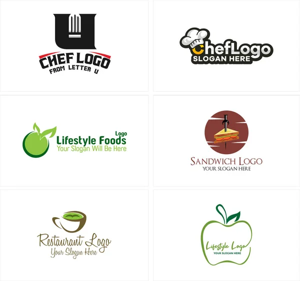 Un conjunto de diseño de logotipo de chef de alimentos saludables — Vector de stock