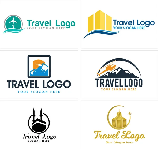 A set of travel holiday mountain Kaaba logo design — Stock Vector