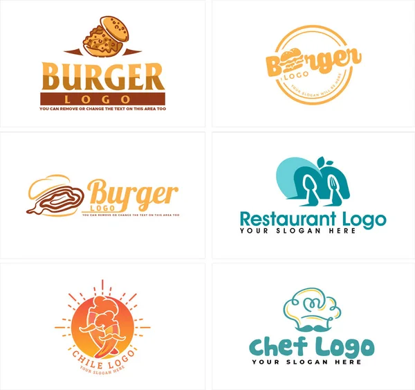 Burger e restaurante conjunto logotipo — Vetor de Stock