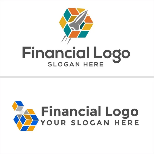 Diseño del logo del lanzamiento del cohete cubo de innovación financiera — Vector de stock