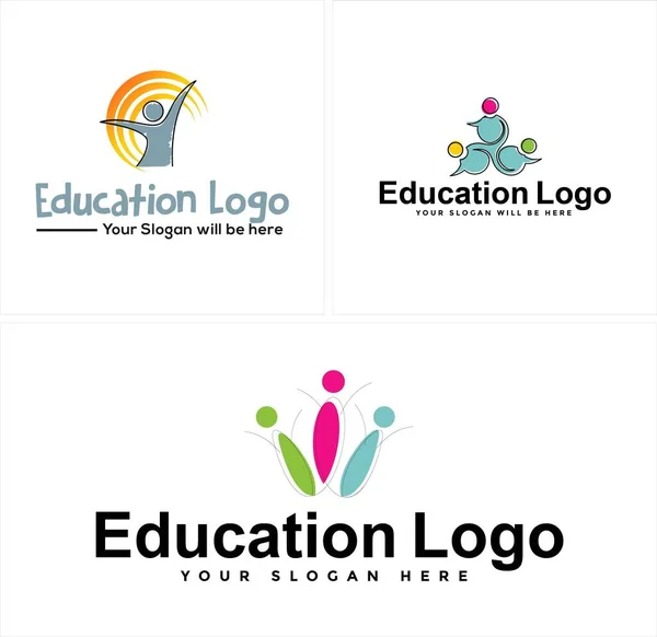 Educación Salud Bienestar diseño del logotipo de la gente — Archivo Imágenes Vectoriales