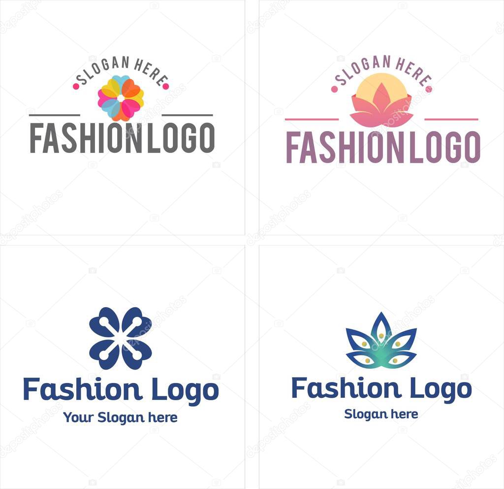 Gray blue colorful line art floral ribbon leaf sun combination mark logo design concept suitable for fashion donating mental health communities lotus flower