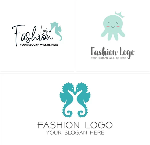 Moda handel detaliczny odzież dla dzieci koniki morskie ośmiornica projekt logo — Wektor stockowy