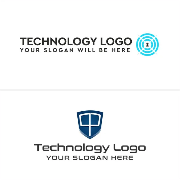 Σχεδιασμός λογότυπου ασπίδας κλειδαρότρυπας υπηρεσιών τεχνολογίας — Διανυσματικό Αρχείο