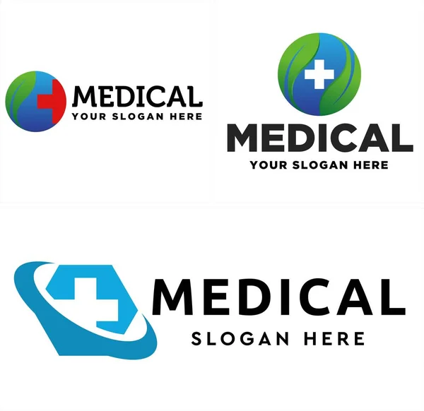 Diseño del logotipo de la atención médica cruzada de la naturaleza global — Vector de stock