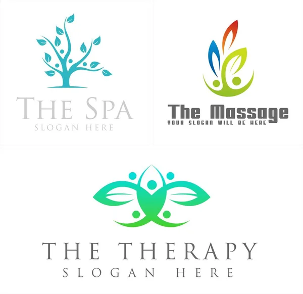 Spa estética masaje personas naturaleza logo diseño — Vector de stock