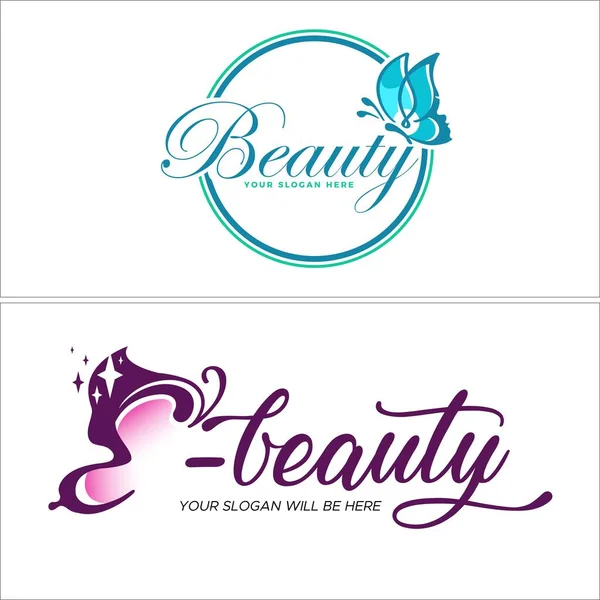 Beauty cosmetics women butterfly logo design — Stock Vector