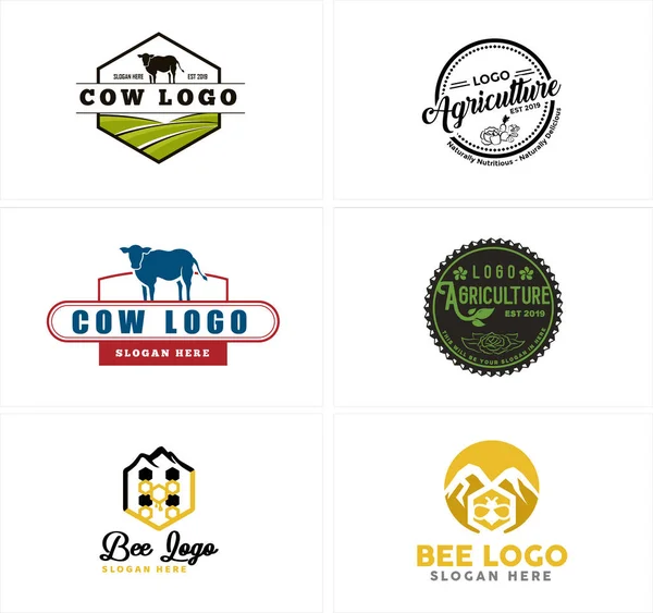 Agricultura vaca fazenda logotipo design — Vetor de Stock