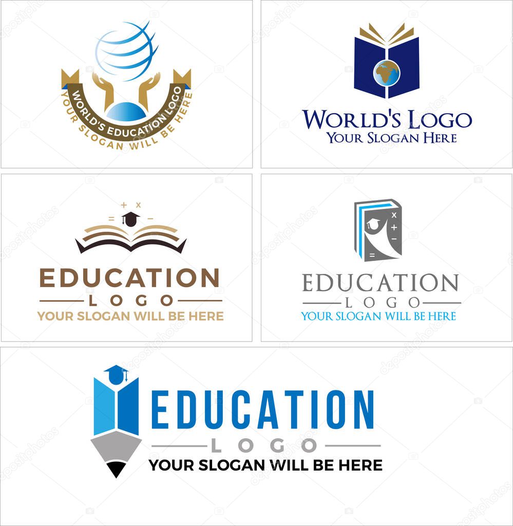 Education logo design with book people cap graduation and world vector suitable for school private teacher company institution academy