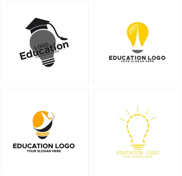 Образование умные студенты лампочки идея дизайн логотипа — стоковый вектор