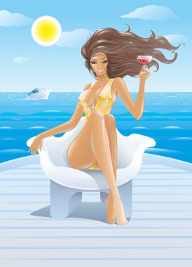 Bir yatta yaz tatillerini rahatlatıcı kadın