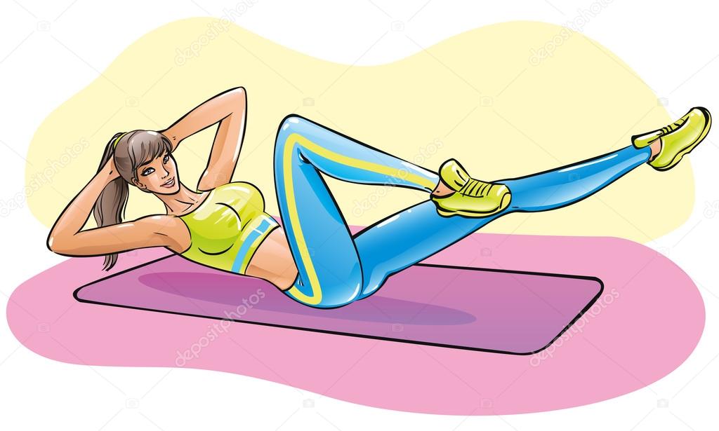 Athletic young beautiful girl doing abdominal exercises in the gym, vector